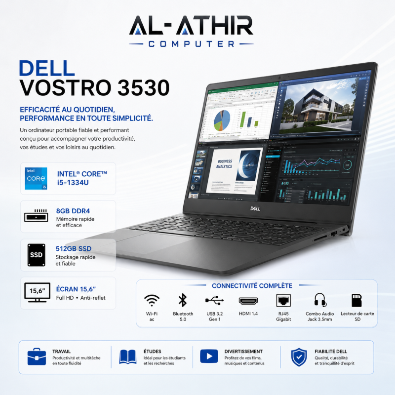 Dell Vostro 3530 Intel Core  i5-1334U | 8GB DDR4 RAM | 512GB SSD | ECRAN 15,6 | Dos