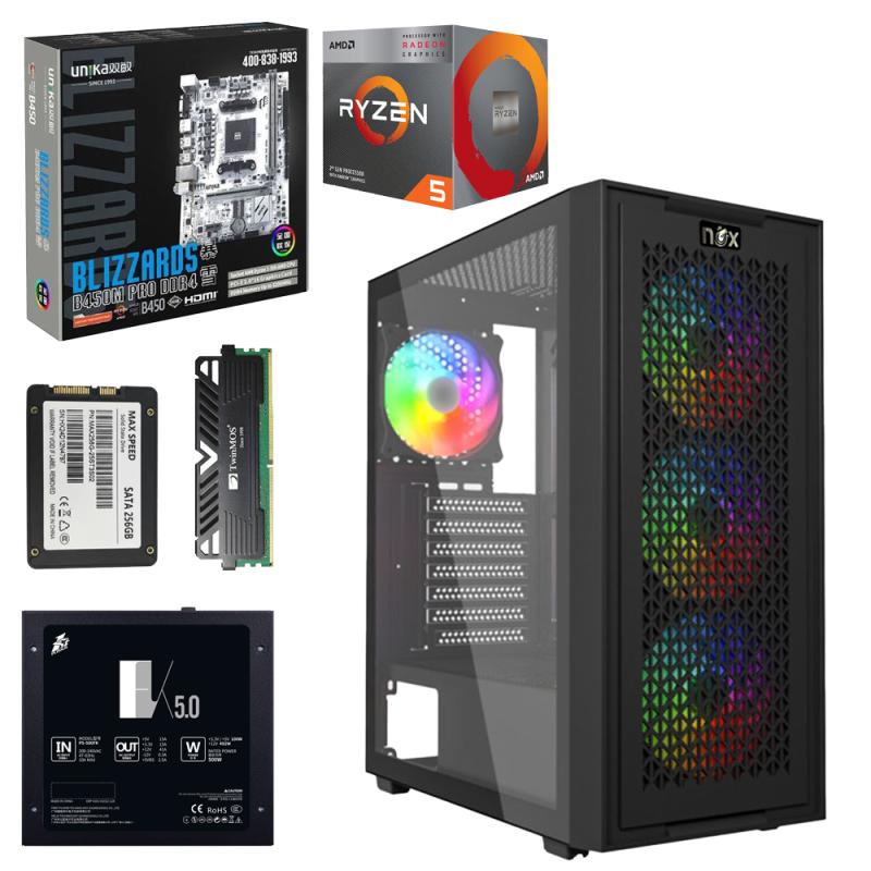 Unite Gamer AMD RZN5 3400G/CM B450M PRO/DDR4 8G 3200Mhz/SSD 256 GB /PSU 550W/CASE NOX QUANTUM full White plus 4Pcs Fans RGB