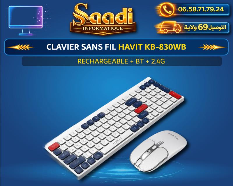 CLAVIER SANS FIL HAVIT KB 830WB RECHA+BT+2.4G