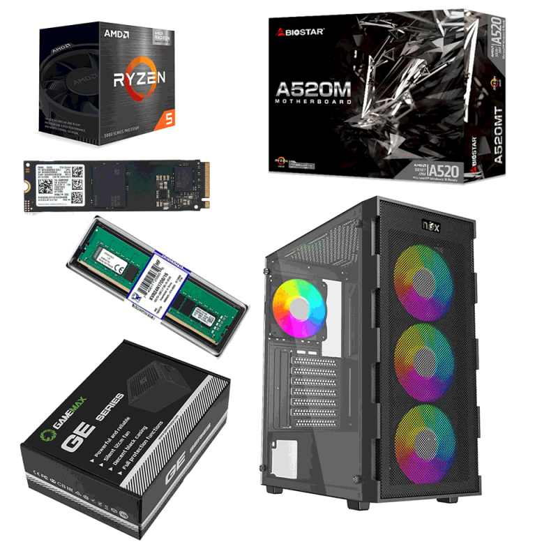 Unite Gamer RYZEN 5 5650G /CM B450M DDR4 /RAM DDR4 16G 2666Mhz/ SSD 256GB NVMe /PSU 550W BLACK/ Case NOX PHANTOME BLACK 3FAN ARGB+CONTROLEUR